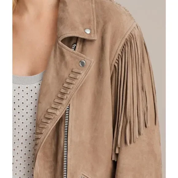 Allsaints Trevett Oversized Biker Jacket Light Sand - M